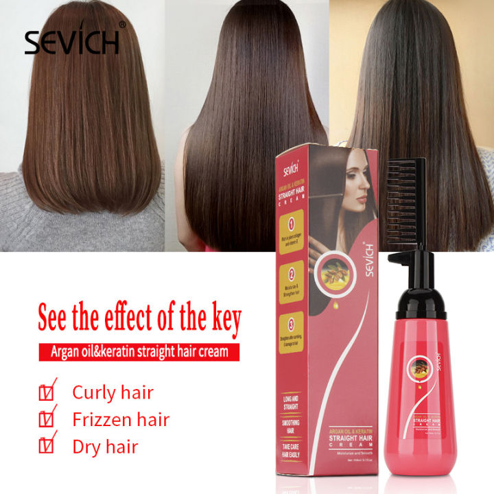 SEVICH Hair Straightener Cream Keratin Hair Straighten Comb 150ml Argan Oil Permanent Straightening Hair