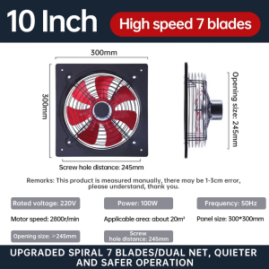 7 Leaf Dual Mesh Exhaust Fan 10"12"14"16" All-metal Ventilation Fan For Kitchen/Room Low Noise Strong Wind Pure Copper Motor Durable High Power Vent Ventilation Louver Extractor Window Blower exhaust fan for kitchen