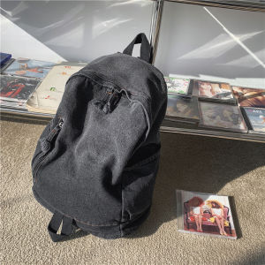 Washed Denim Canvas Backpack Niche Simple Gradient Trend Cool Male And Female Student Schoolbag Large Capacity Lightweight Outdoor Leisure Travel Backpack 15-Inch Computer Bag