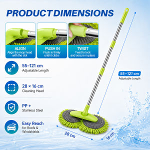 Telescopic Double Head Car Wash Mop 55–121cm 360° Rotatable Adjustable Telescopic Wash Mop Dual-Head Detachable Soft Chenille Fibers Brush Head Tough On Dirt Mop 伸缩式双头洗车拖把