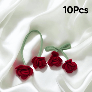 VERMILL 10Pcs Handmade Double Head Rose Flowers DIY Craft Crochet Decoration Artificial Rose Bow Flowers Colorful 3D Flower Patches Clothing Decoration
