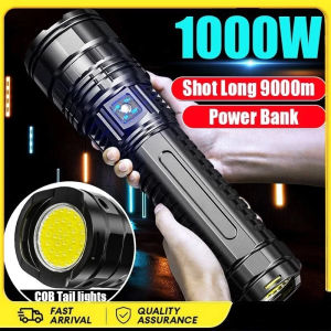 Senter LED Super Terang 150000 Lumens Jarak Jauh Tahan Air IP65 Zoom Type-C Rechargeable Senter Swat Police Terbaik White Lampu Laser