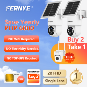 Buy 2 Take1 Fernye Single Lens Solar 4G CCTV Camera 2K FHD No WiFi No Power Required Outdoor PTZ Surveillance Tuya App Free VSIM Card For Farm Home Yard Security