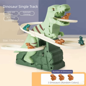 OUTOPEAN Double Track Electric Dinosaur Race Track Kid Gift Cartoon Dinosaur Electric Double Track Dinosaur Toy Cute with Light Music Dinosaur Climbing Slide Stairs Children