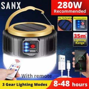 190W 280W USB Rechargeable Power Display LED Night Market Light Bulb with Remote Control Solar Charge Outdoor Camping Light for Night Market Stalls Camping Hiking