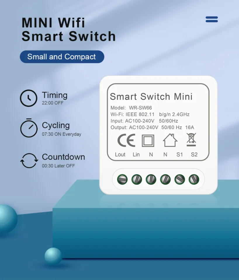 Tuya WiFi Smart Switch 16A Mini DIY Timer Power Switch Bidirectional Remote  Control Alexa Domotica Google