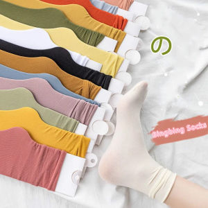 Solid Color Personality Crew Socks New Middle Tube Womens Socks Breathable Trendy Velvet Roll Edge Candy Color