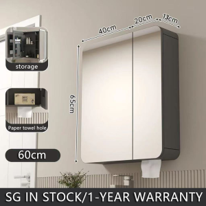 SG In Stock-Toilet Bathroom Mirror Cabinet LED Makeup Mirror Gray / White Cabinet Bilik mandi cermin Shower Room Storage Mirror Cabinet