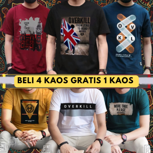 PAKET hemat kaos distro beli 4 kaos gratis 1 kaos bisa untuk pria & wanita kaos T-Shirt distro