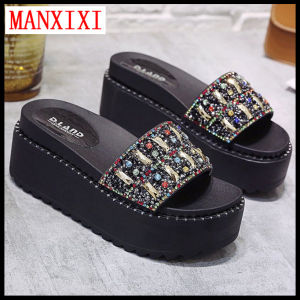 MANXIXI Brand Fashion Thick Bottom Slippers 2.95 Inches Beautiful Wedge Flat Sandals For Women (Size 34-40)