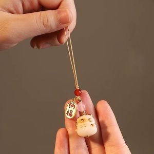 MÓC KHOÁ DÂY TREO ĐIỆN THOẠI TÚI XÁCH MÈO THẦN TÀI BẰNG HẠT BỒ ĐỀ