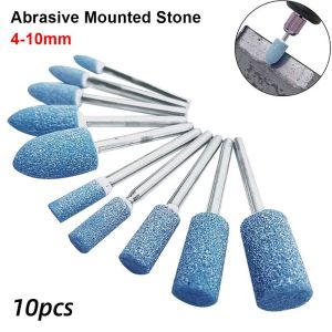 FLYING 10Pcs 3mm Shank Polishing Head 4-10mm Blue Grinding Stone Wheel Durable Abrasive Mounted Stone Electric Drill Power Tools Accessories