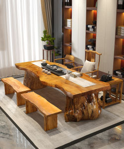 [PRE-ORDER][Factory Direct:TY2] Coffee Tea table solid wood The whole board without splicing Kung Fu big slab Zen new Chinese style modern minimalist creative table and chairs bench set 功夫茶桌椅(ETA: 1mth)