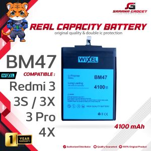 WIXEL ORIGINAL Baterai XiaoMi BM47 Redmi 3 3S 3X Pro Prime 4X Real Capacity Battery 100% HP Handphone BM 47 Batre Batrai