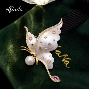 Elfindo-254 Bros Hijab Cantik Motif Kupu-Kupu Mutiara Premium Anti Karat Fashion Elegant