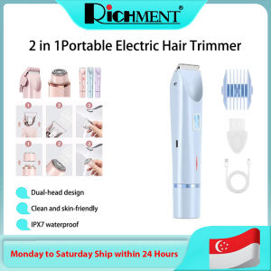 RICHMENT 2 IN 1 Bikini Trimmer for Women Electric Razors for Women Double Head Dual Purpose IPX7 Waterproof Hair Razor Ceramic Blade Hair Trimmer Wet & Dry Use Painless Electric Shaver for Facial and Body for WomentMenAdult Travel Home Best Gifts