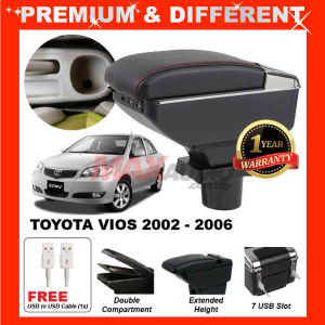 TOYOTA VIOS NCP42 2002 - 2006 Armrest Tempat Merehat Lengan Adjustable USB Cup Holder Multi-Layer Arm Rest Car Accessories Aksesori Kereta