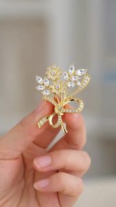 Trâm cài áo bó hoa lúa mì pha lê thiết kế hoa lá nơ đính đá lấp lánh ghim cài áo chống lộ phụ kiện thanh lịch cho nữ