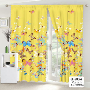 Gorgeous Orange Curtains New Yellow Sale 3D Butterfly Cartoon Kurtina Semi Cotton Design for Window Door Room Home Decoration No Ring 1PC 100x210cm COD