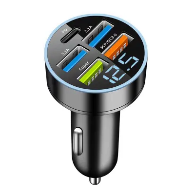 Car Charger Fast Charging 12v to 24v 4 USB Port Plug with Voltmeter