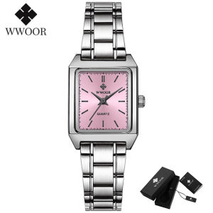 WWOOR Women Square Watch Simple Design Luxury Stainless Steel Women Quartz Wristwatch Small Casual Silver Watches Gift For Women-8850G