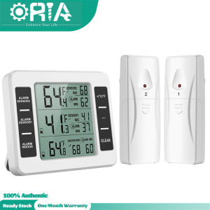 Nhiệt kế tủ lạnh oria kỹ thuật số không dây có 2 cảm biến không dây có thể báo động bằng âm thanh có màn hình LCD hiển thị tối thiểu/tối đa cho nhà hàng quán bar quán cà phê