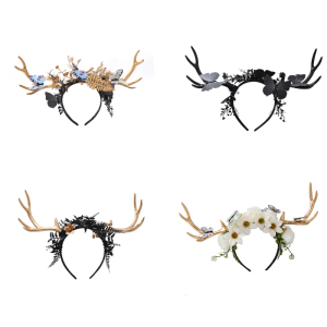 Festal Elastic Headbands With Enormous Reindeer Antlers Soft Fabric Construction For Costume Parties Family Gatherings And Seasonal Celebrations
