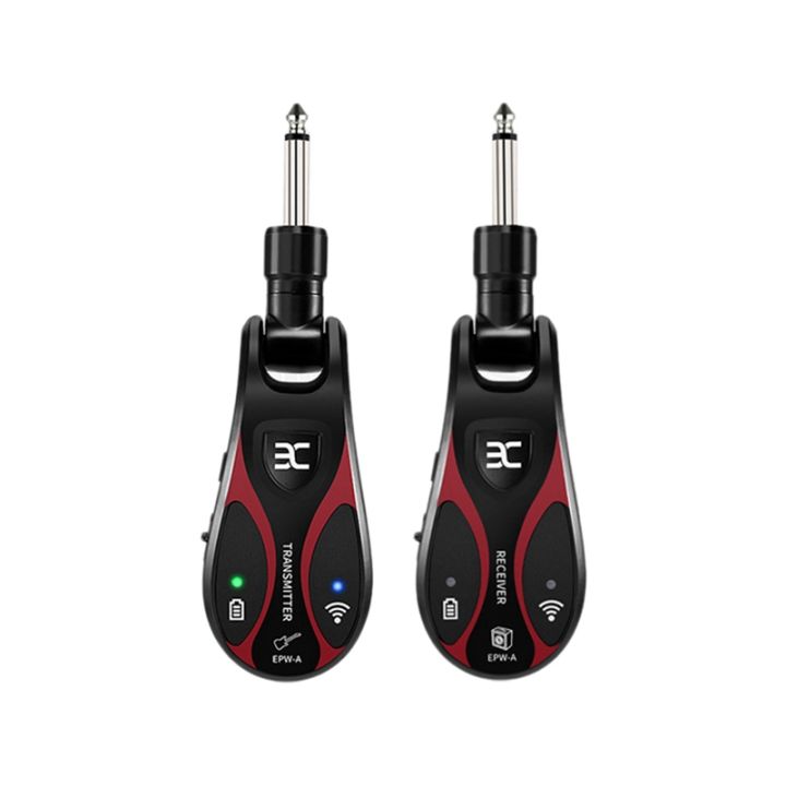 XIAOKOA UHF Wireless Guitar System | 164ft Range, 15 Channels, HD LED Screen | For Electric Guitar & Bass (Red)