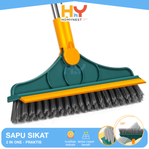 HOMYNEST Sikat Toilet Lantai Multifungsi 2in1 Gagang Panjang Dan Wiper Anti Karat Berkualitas Premium Serbaguna