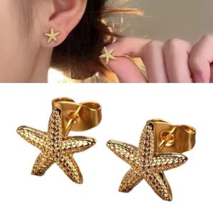 Vintage Summer Starfish Studs Earrings Simple Star Shell Earrings For Women Elegant Marine Party Gift