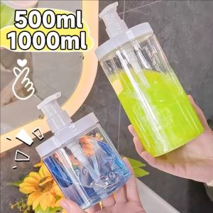 2Pcs 500/1000ml Travel Shower Soap Dispenser Bottles Wide Mouth Refillable Plastic Pump Bottles Empty Containers for Lotion