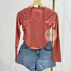 Atasan Square Neck Long Sleeve Wanita / Crop Top Lengan Panjang Polos Wanita / Crop Top Oval Lengan Panjang 6045