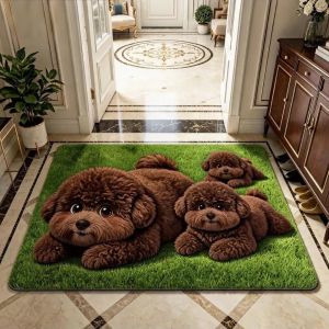 MIRELINA Chủ đề thú cưng Thảm in hình chó Teddy Đất tảo cát Chất thấm hút Thảm trải sàn Sáng tạo Chống trơn trượt Thảm lối vào Trang trí nhà cửa