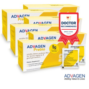 Bundle of 6 Fibrosol ADVAGEN Prebio - Soluble Prebiotic Fiber On The Go Powder Packets for Support of Bowel Regularity and Growth of Good Gut Bacteria
