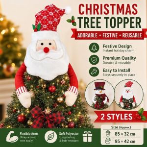 Cute Christmas Tree Topper Santa Snowman Soft Polyester Red Black Plaid Xmas Decor PH Local 24H Ship