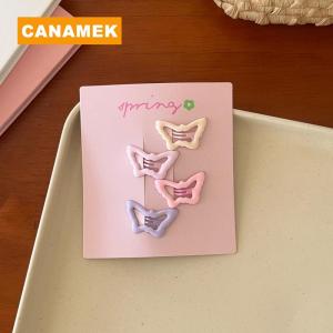 【CANAMEK】 4Pcs set Pink Simple Heart Star Hair Clips For Girls Cute Hairpin Barrettes Fashion Accessories Gift