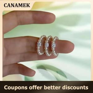 【 CANAMEK 】 French Vintage Zircon Imitation Pearl Rings For Women Elegant Elastic Beaded Ring Luxury Party Wedding Jewelry Gift