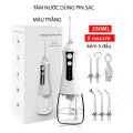 Tăm nước 3 chế độ phun xịt, dùng pin sạc kèm 5 đầu xịt áp lực cao. 