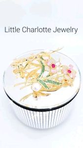 เข็มกลัด เพชร cz สีทอง ประดับมุก Fresh Water Pearl