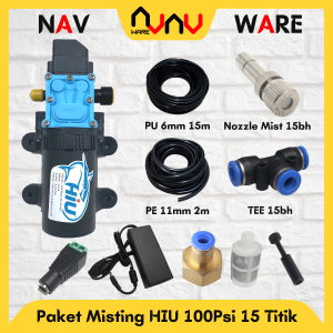Paket Misting 15 Titik Pompa HIU 100Psi DC 12V Alat Kabut Embun Kebun Hidroponik Walet