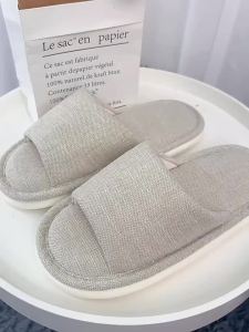 [Free Shipping] Womens linen slippers for indoor use spring and autumn couples cotton and linen fabric mens thick-soled high-heeled slippers for all seasons