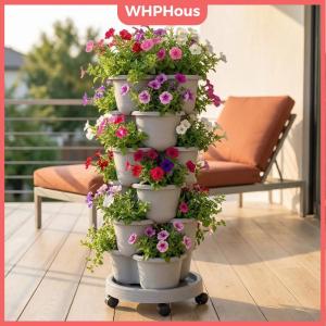 WHPHous Stackable Vertical Planter Tower Multi Layer Flower Pot Space Efficient Design for Balcony Garden Herb Growing