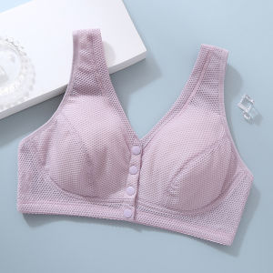 Front Button Wireless Gathering Womens Bra For Middle-Aged And Elderly Plus Size