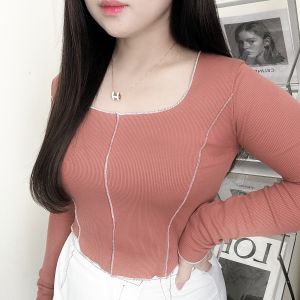 Heejin Knit Top | Long Sleeve Crop Top | Atasan Lengan Panjang Wanita | TGA Fashion Grosir
