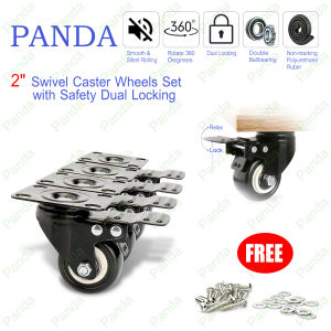 PANDA 2 Inch Roda troli mati rem  (harga isi 4 ) Roda lemari Hitam tebal + rem plat tetap caster etalase troly Roda caster Sekrup hadiah gratis Roda etalase Roda karet Caster etalase Roda gepeng 2" Swivel caster wheels Plate [Pengiriman Cepat]