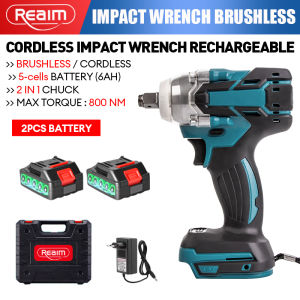 REAIM Brushless Impact Wrench Heavy Duty Electric Cordless 2IN1 Chuck 1/2" Socket Drive & 1/4" Drill Drive
