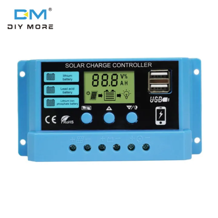 Dual PWM USB Solar Panel Charge Controller 12V/24V Solar Panel Battery Intelligent Controller, With LCD Display (YJSS-20A - View #2