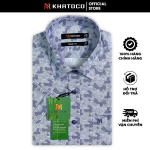 Sơ Mi Hoa Văn Tay Ngắn Xanh Navy - Trắng Form Tailor Fit Chống Nhăn Lai Ngang - Áo Nam Khatoco