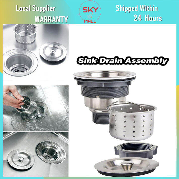 Stainless Steel Kitchen Sink Drainer Set Drain Basket Sink Waste ...