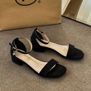 IELGY Fashion Sandals Womens Summer French Open-toe Temperament Versatile Black Chunky High Heel